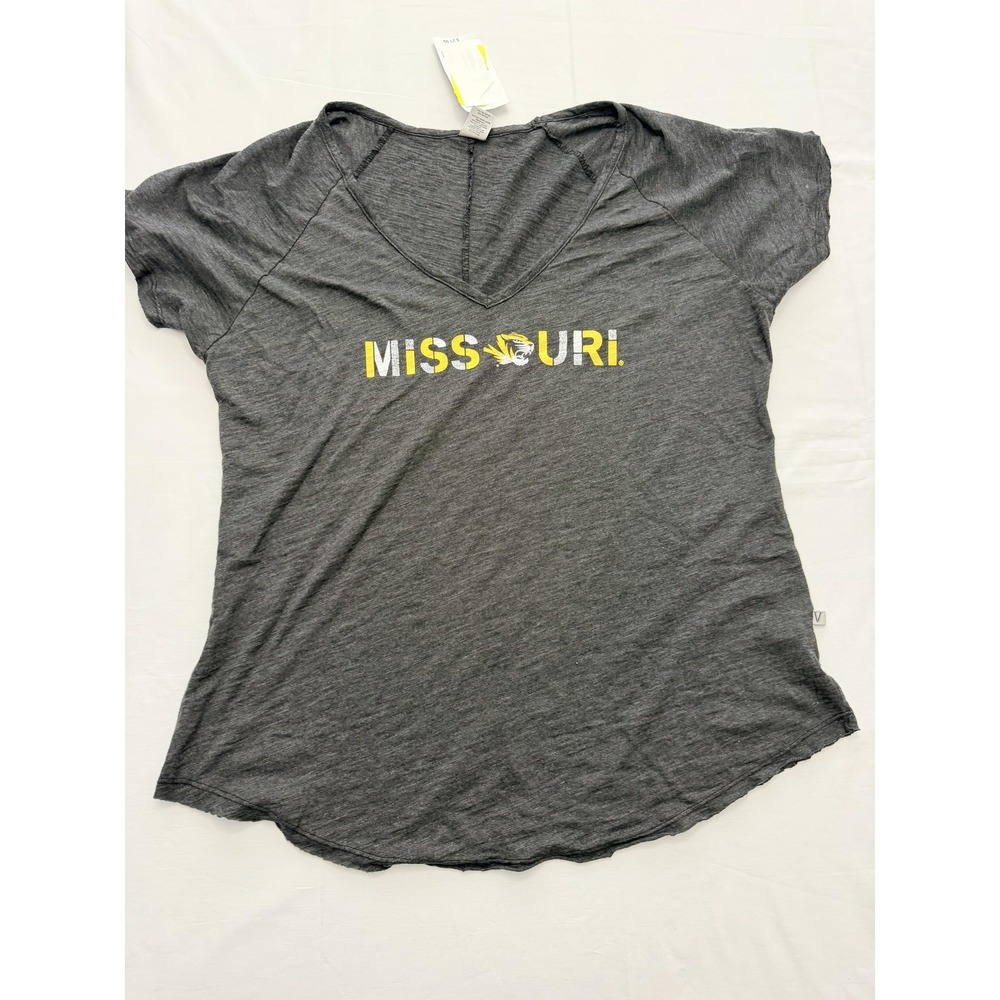 Missouri‎ Tigers Shirt Womens Large Gray NCAA College Football V Neck Tee Venley